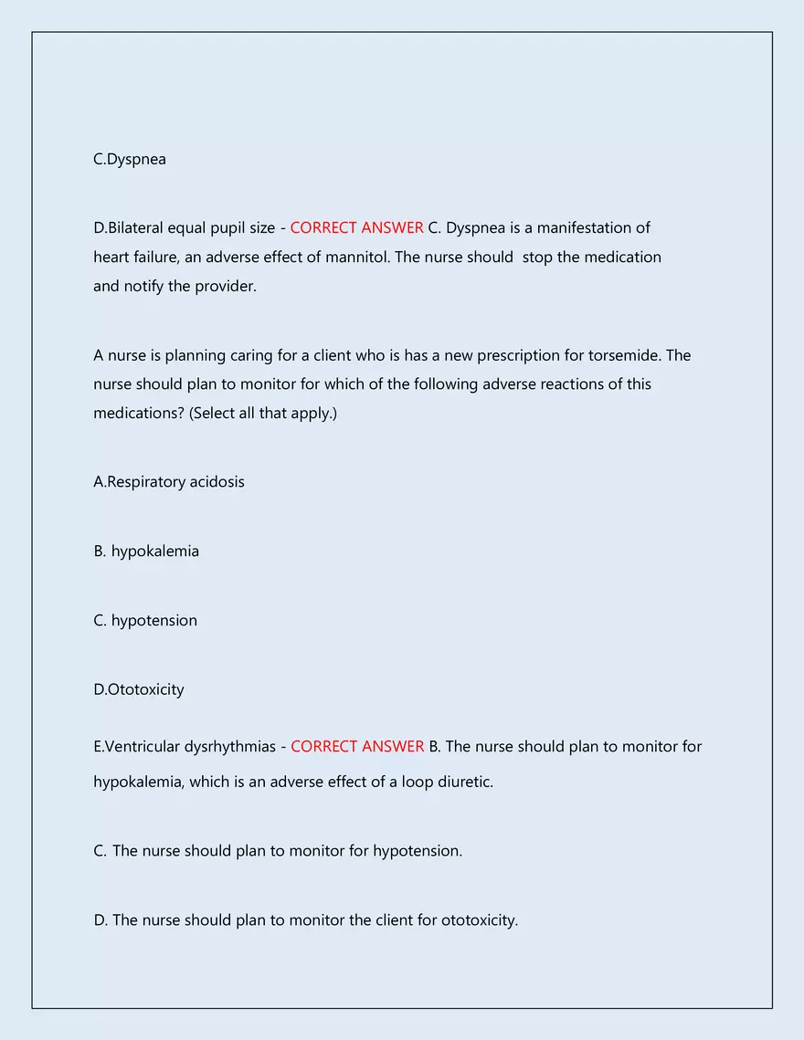 RN Pharmacology Latest 2026\2027 Actual Exam 242 Questions And Answers - Page 147
