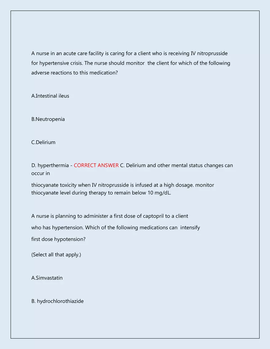 RN Pharmacology Latest 2026\2027 Actual Exam 242 Questions And Answers - Page 151