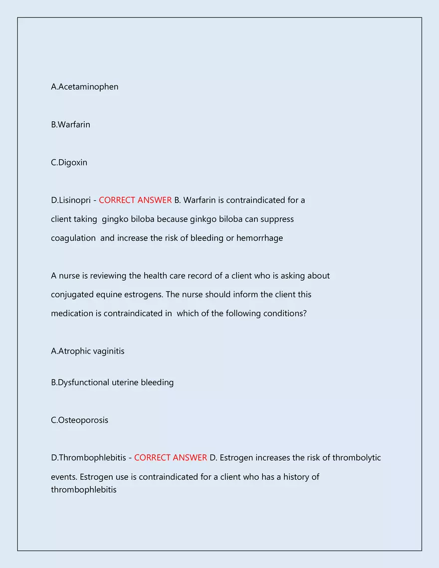 RN Pharmacology Latest 2026\2027 Actual Exam 242 Questions And Answers - Page 13