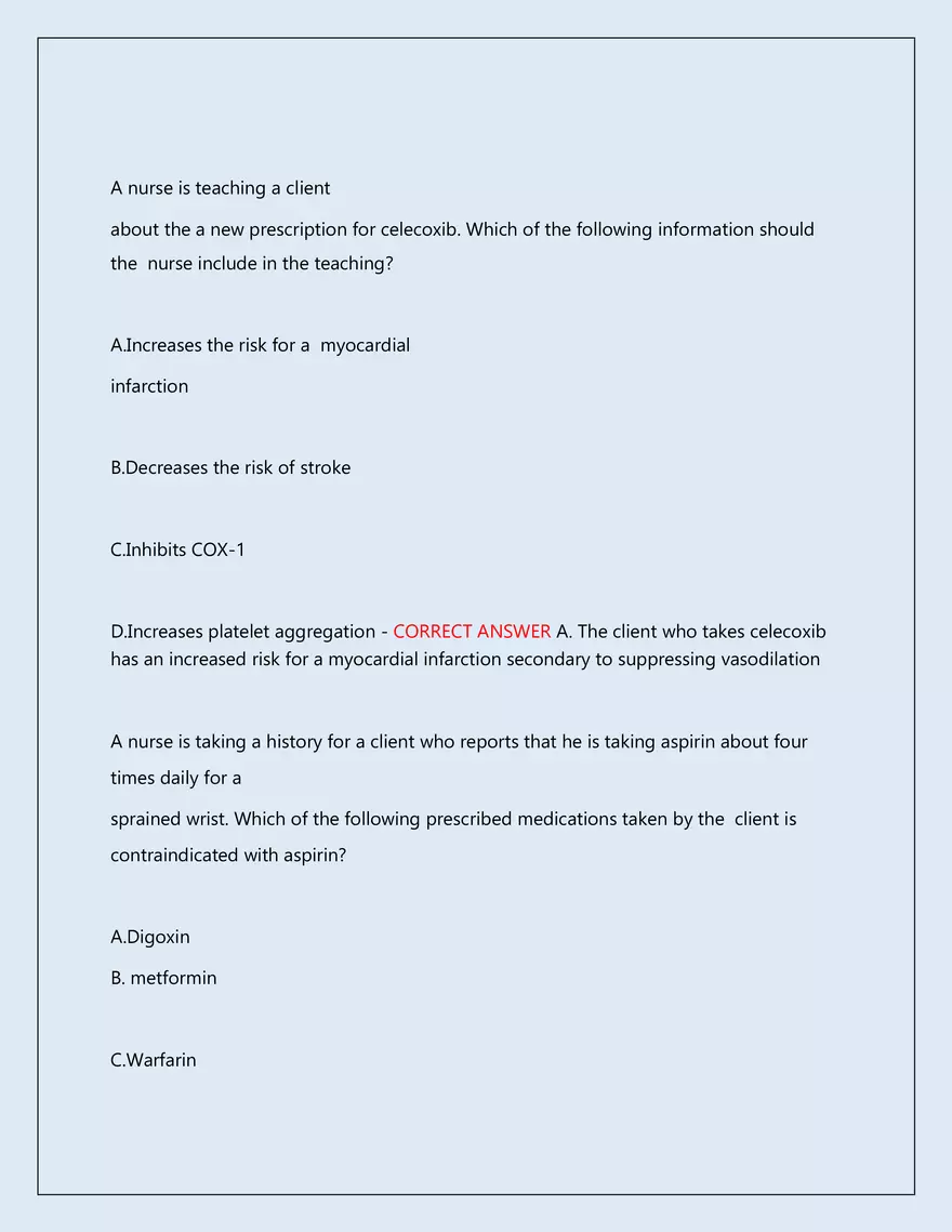 RN Pharmacology Latest 2026\2027 Actual Exam 242 Questions And Answers - Page 32