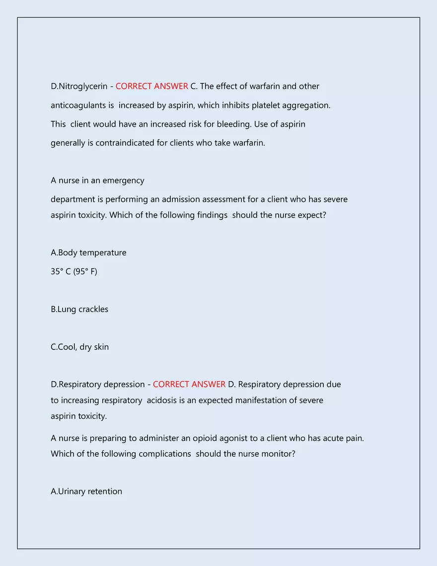 RN Pharmacology Latest 2026\2027 Actual Exam 242 Questions And Answers - Page 33