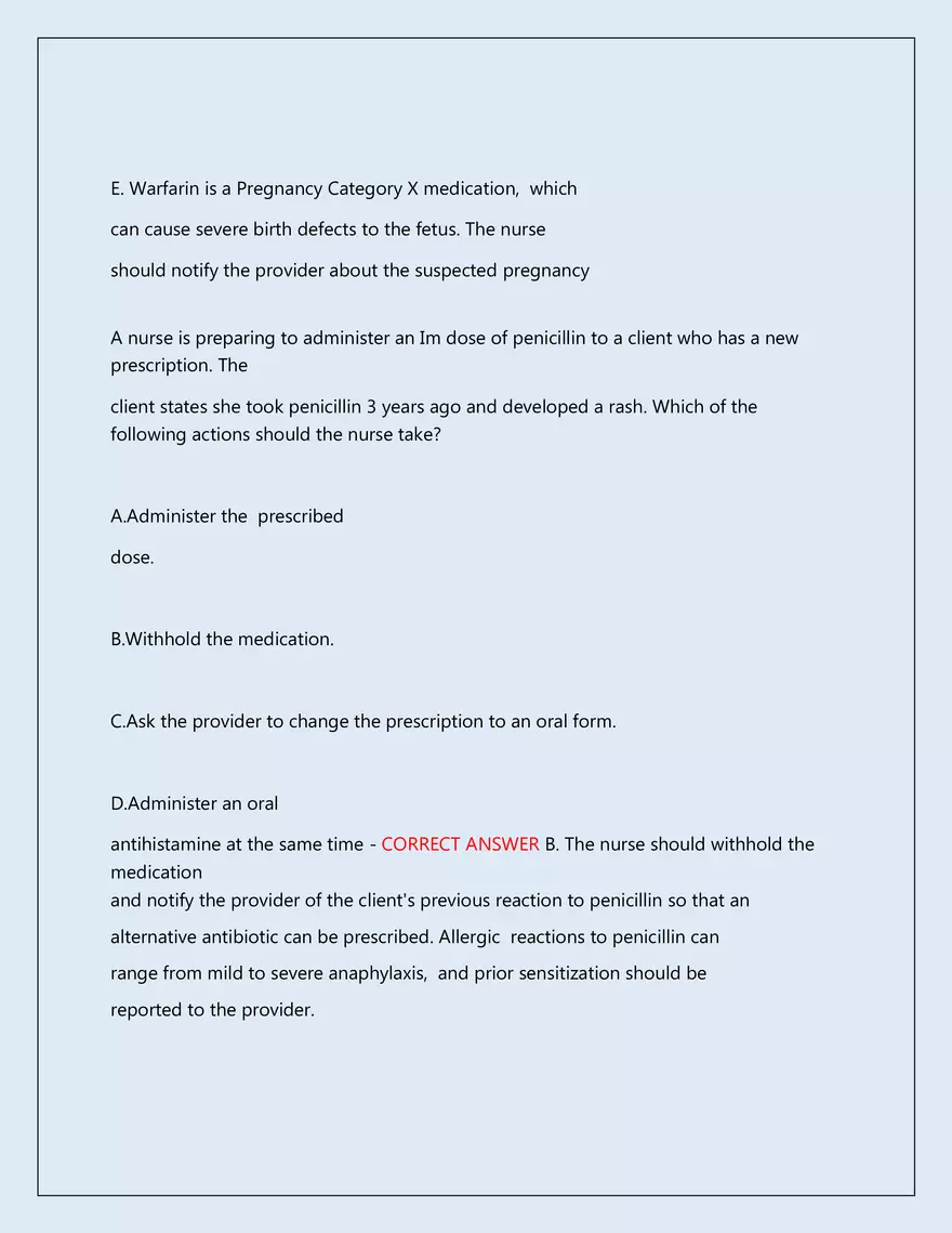 RN Pharmacology Latest 2026\2027 Actual Exam 242 Questions And Answers - Page 47