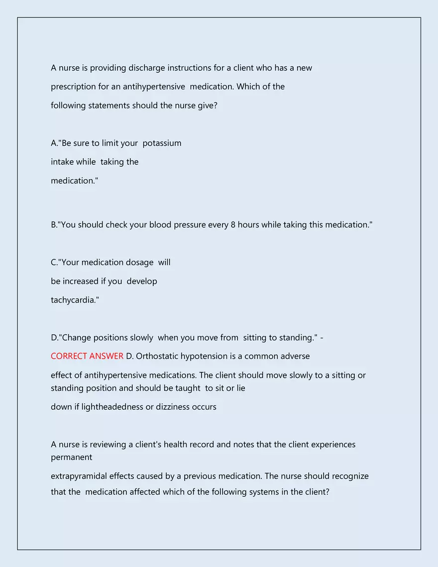 RN Pharmacology Latest 2026\2027 Actual Exam 242 Questions And Answers - Page 58