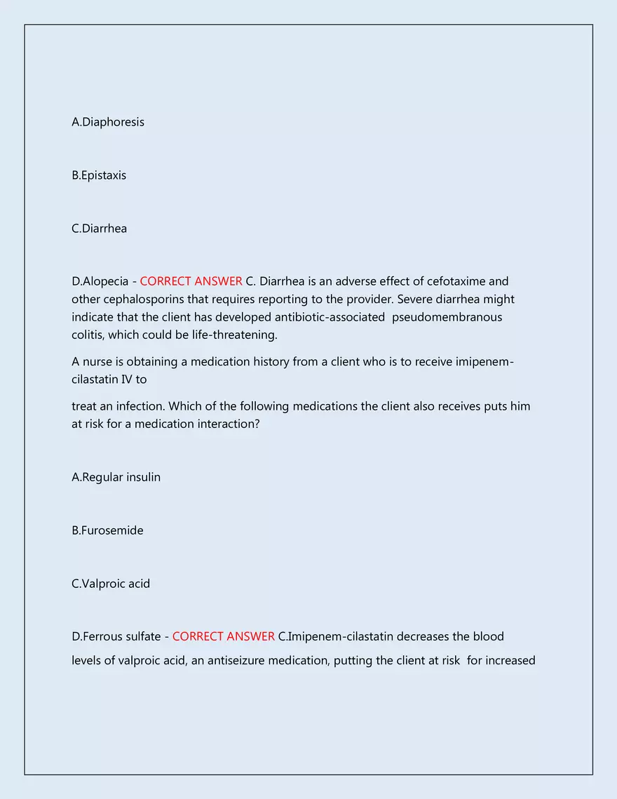 RN Pharmacology Latest 2026\2027 Actual Exam 242 Questions And Answers - Page 72