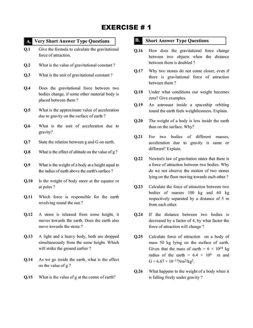 Gravitation Exercise # 1 - Page 1