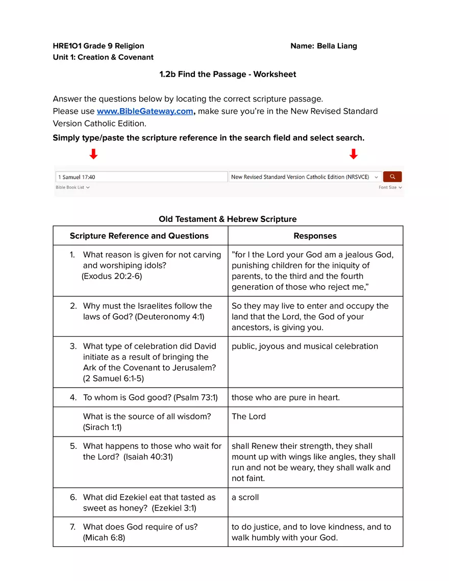 Find the Passage - Worksheet - Page 1