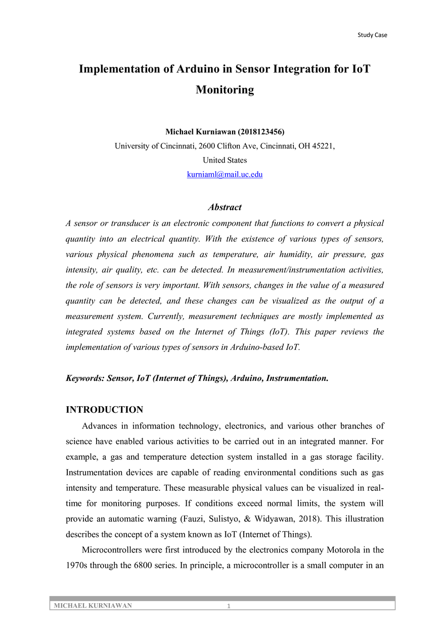 Implementation of Arduino in Sensor Integration - Page 1
