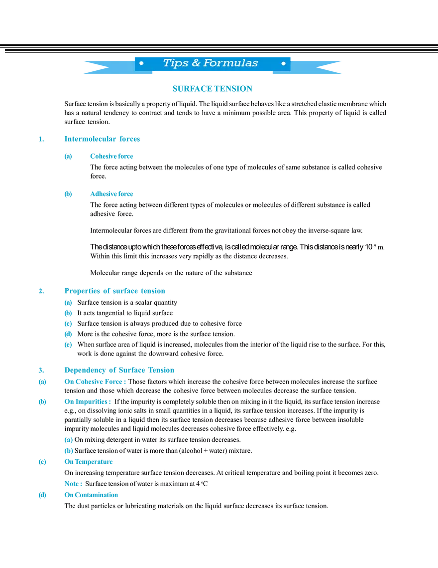 Tips & Formulas Surface Tension - Page 1
