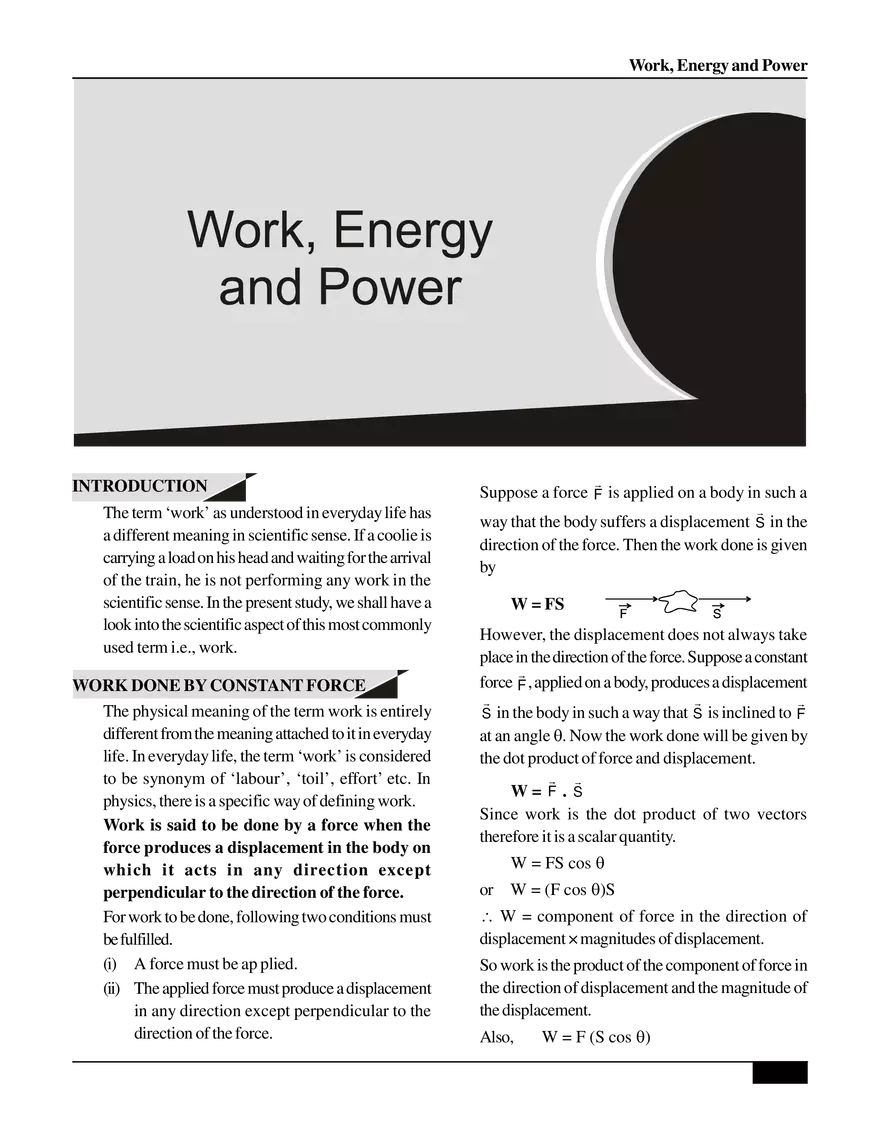 Work, Energy and Power - Page 1