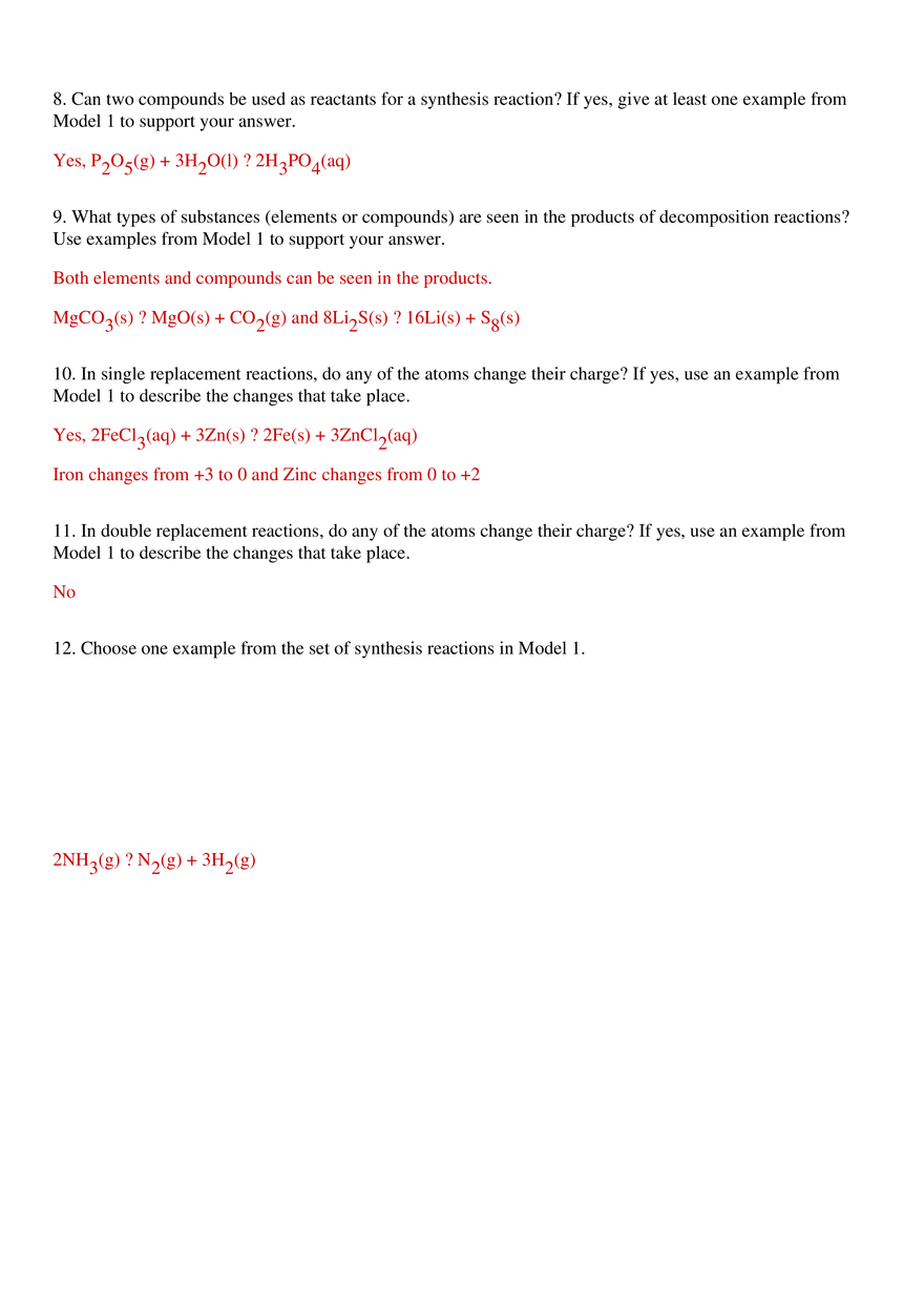 Types of Chemical Reactions Key - Page 7