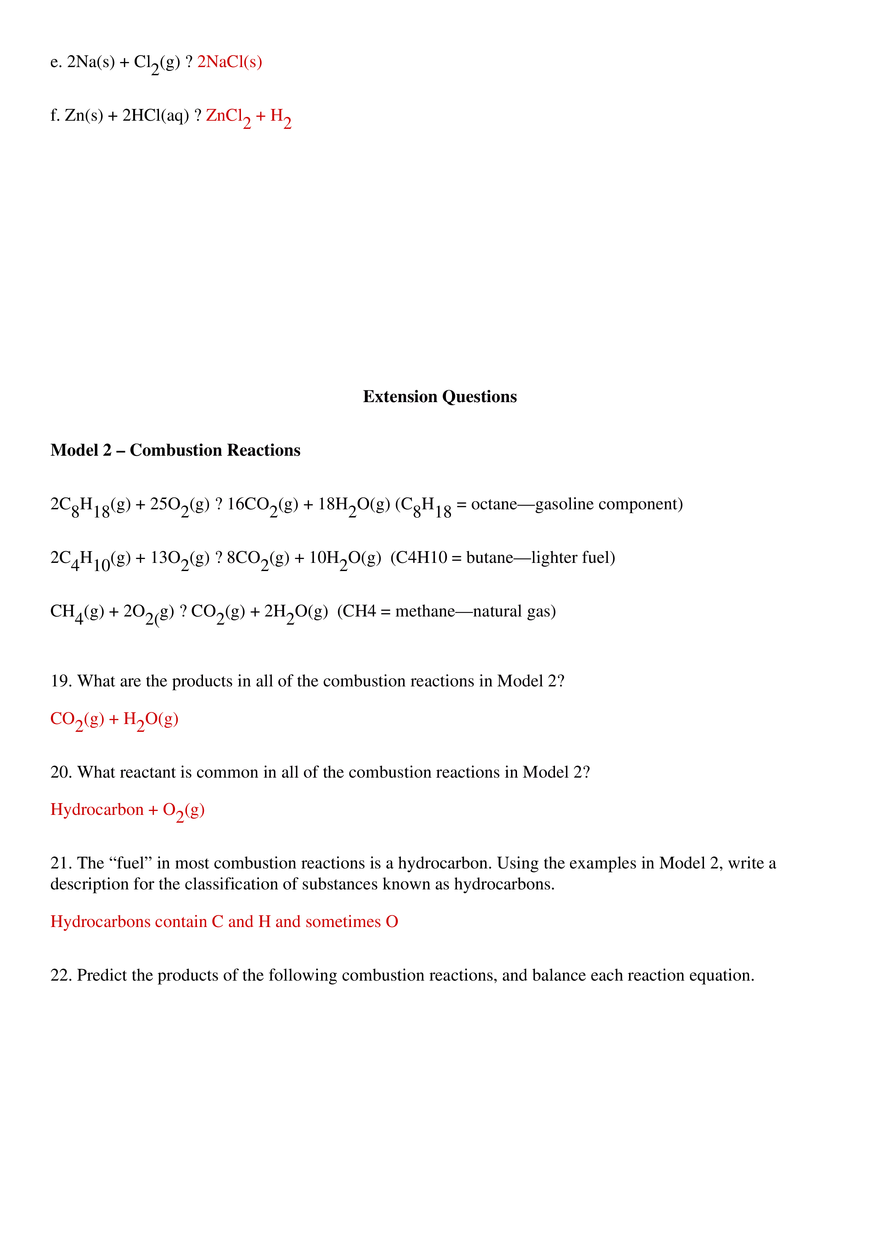 Types of Chemical Reactions Key - Page 4