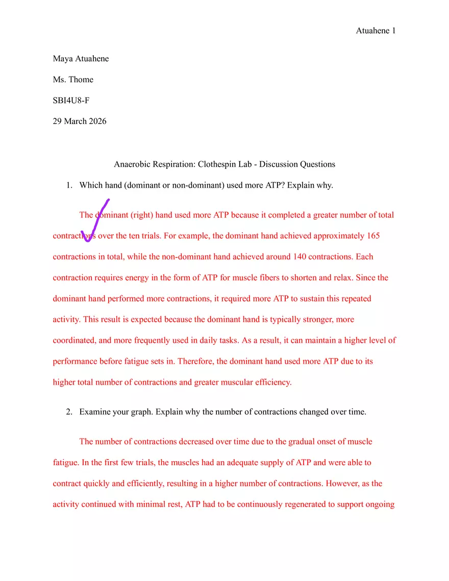 Anaerobic Respiration Clothespin Lab - Discussion Questions - Page 1