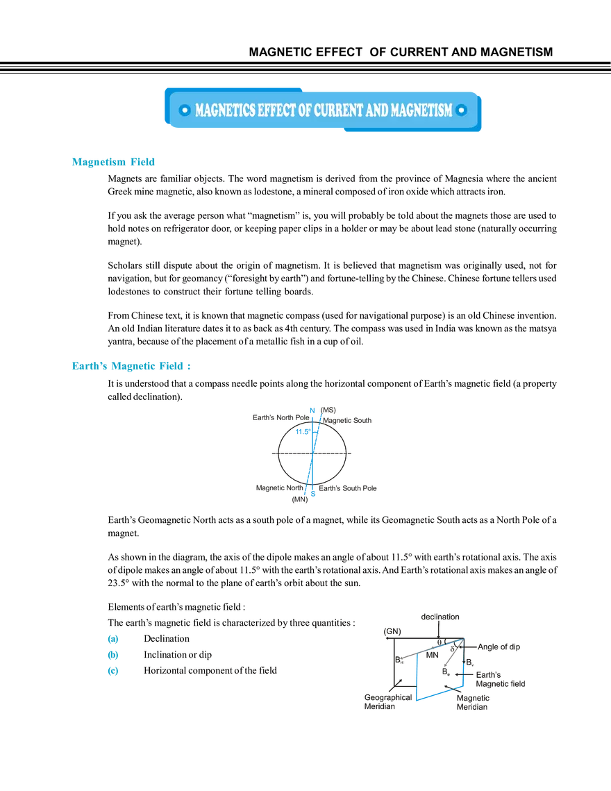 Magnetic Effect of Current and Magnetism - Page 1