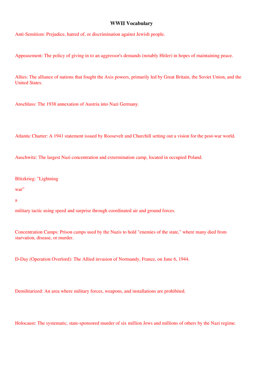 WWII Vocabulary - Page 1