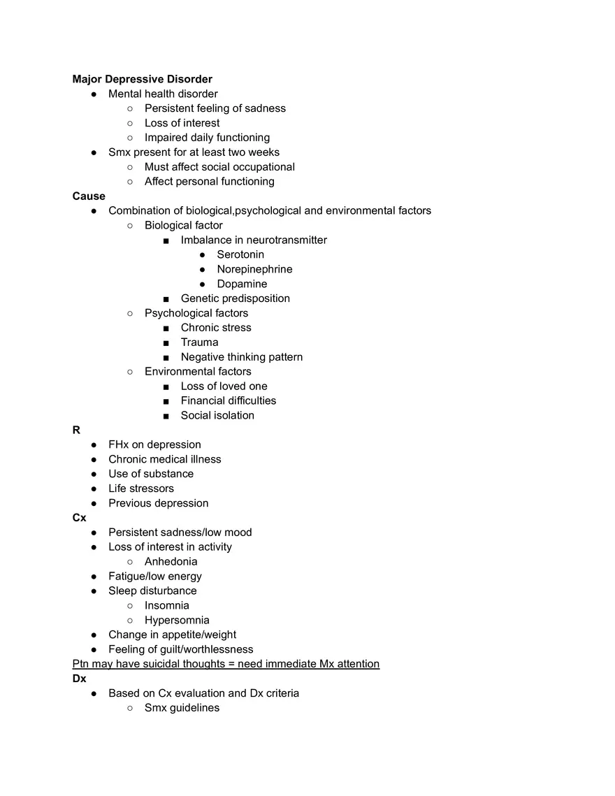 Major Depressive Disorder - Page 1