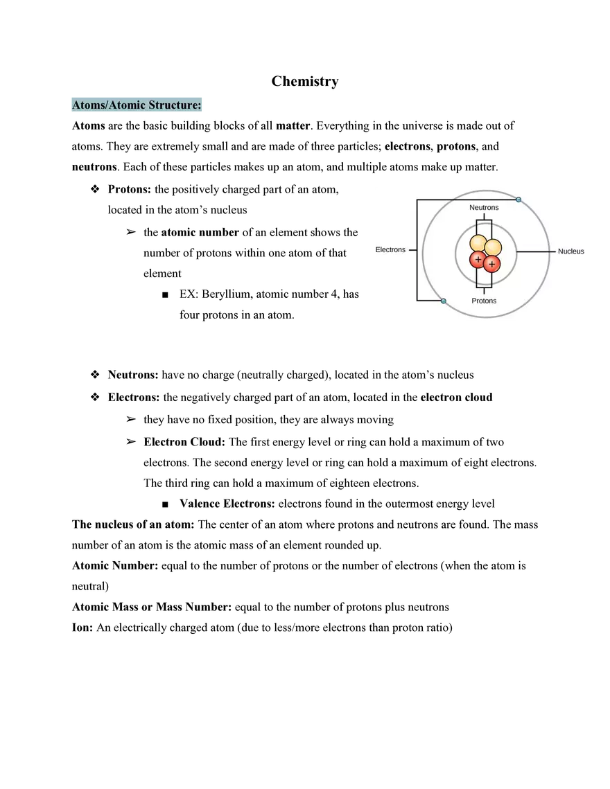 8th Grade Chemistry - Page 1
