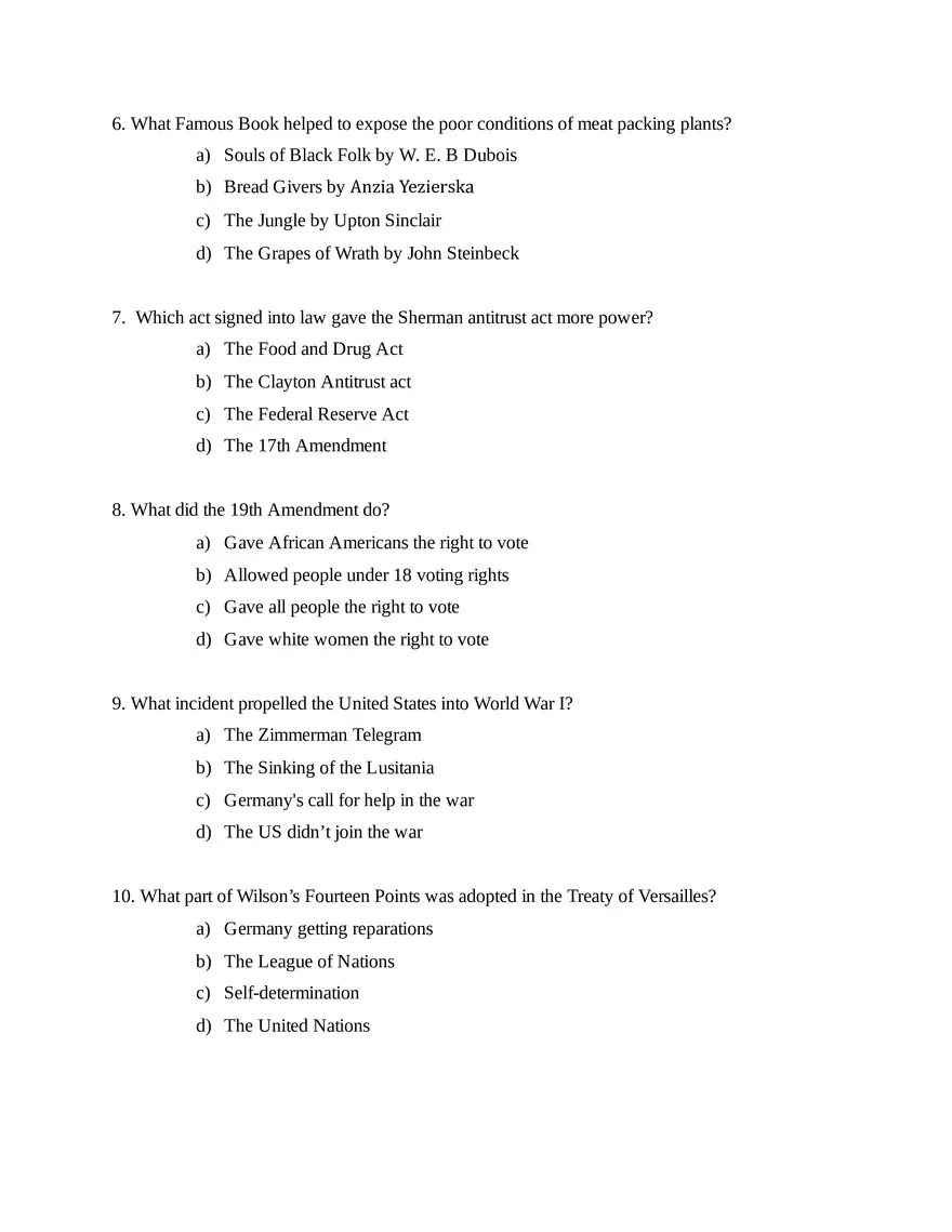 AP United States History Unit 7 Quiz - Page 2
