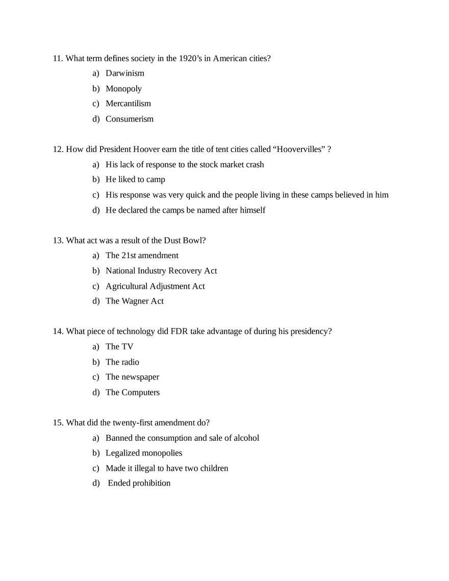 AP United States History Unit 7 Quiz - Page 3