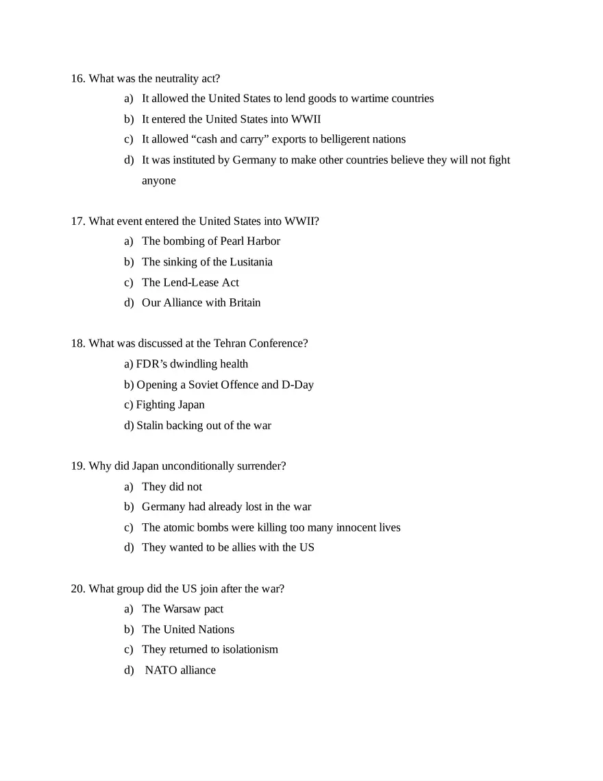 AP United States History Unit 7 Quiz - Page 4