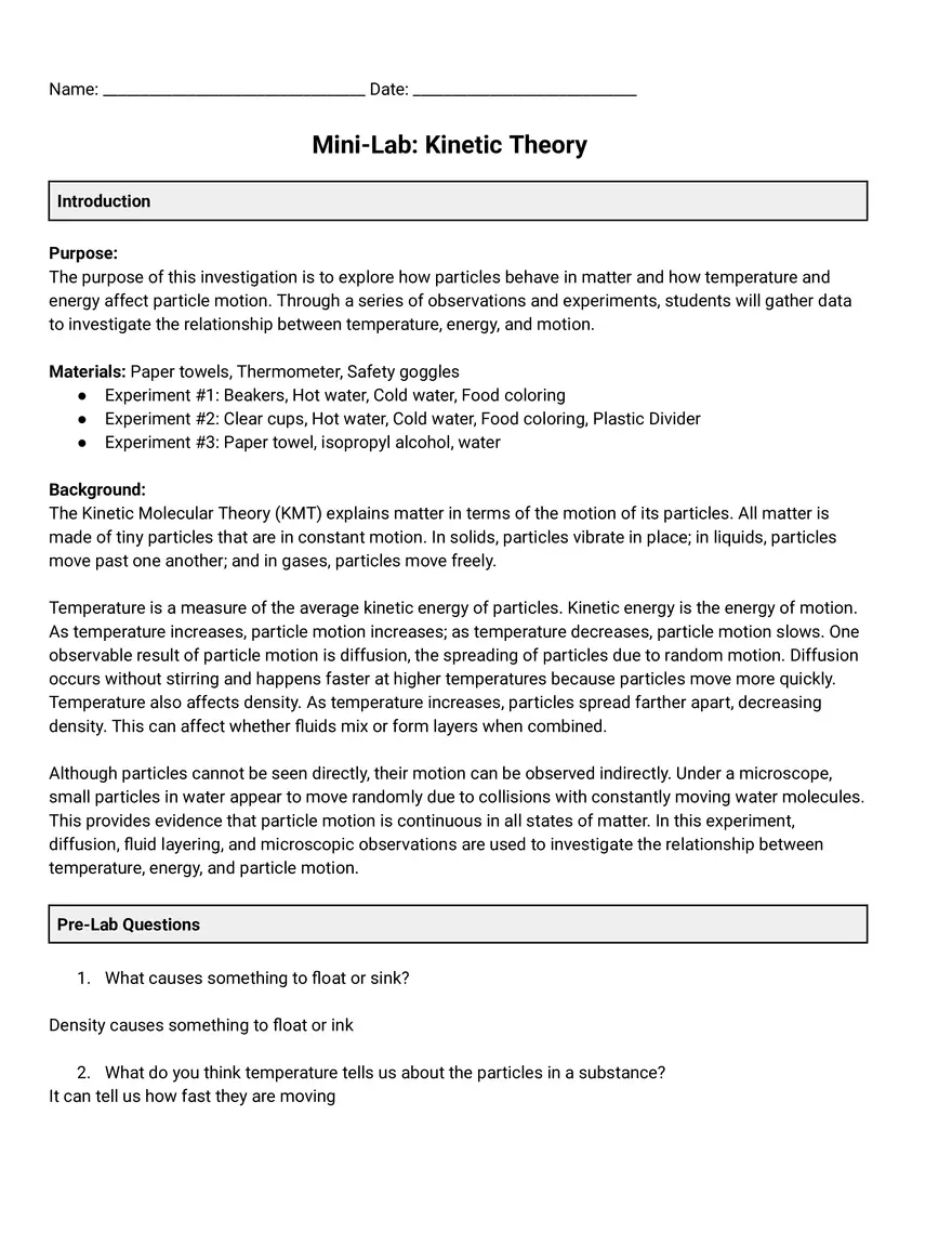 Mini-Lab: Kinetic Theory - Page 1