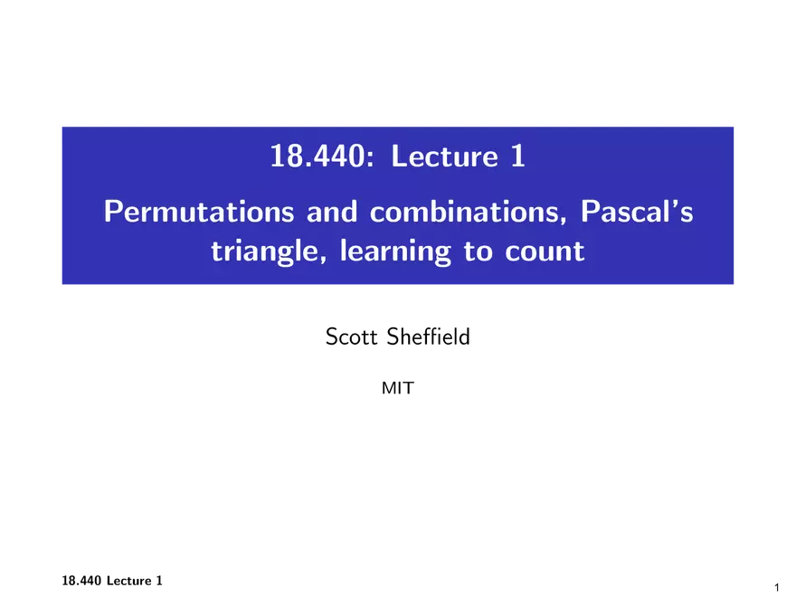 Lecture 1: Permutations and combinations - Page 1