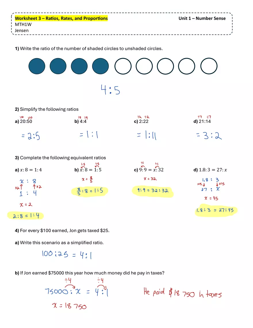 Worksheet 3 – Ratios, Rates, and Proportions - Page 1