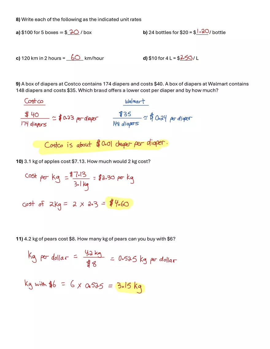 Worksheet 3 – Ratios, Rates, and Proportions - Page 3