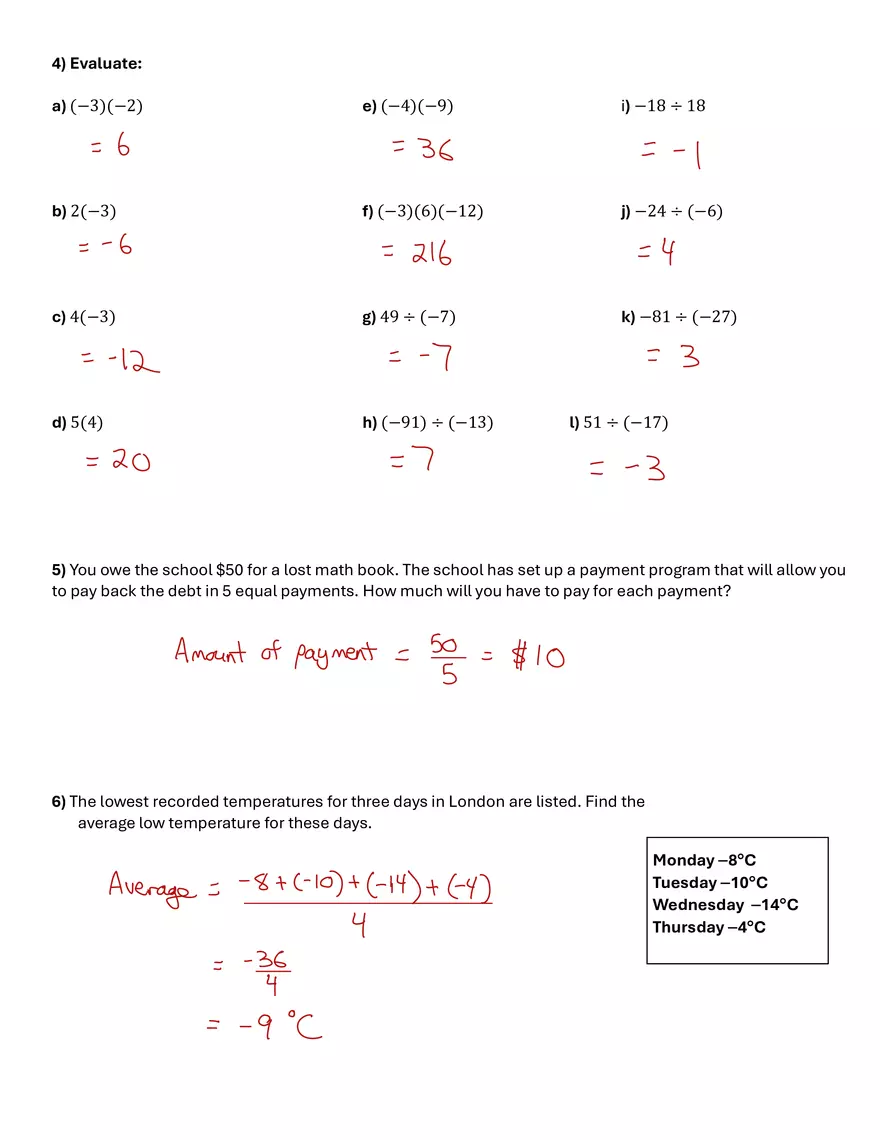 Worksheet 1 - Integers - Page 2