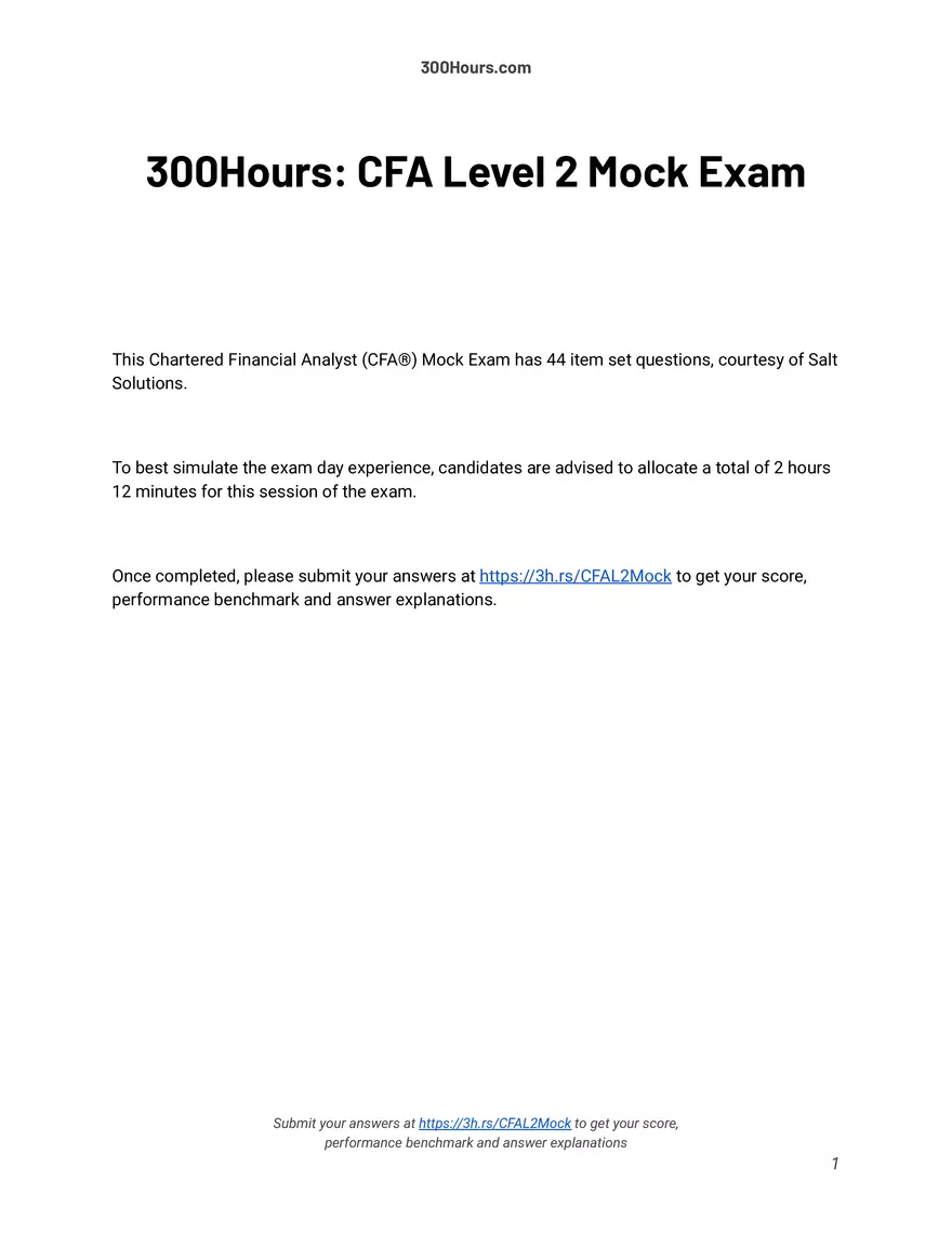 CFA Level 2 Mock Exam - Page 1