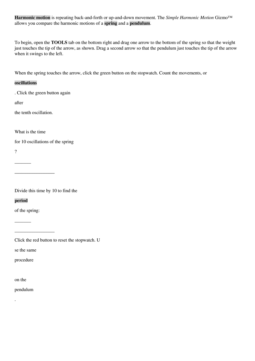 Chapter 6: Simple Harmonic Motion Gizmo - Page 2