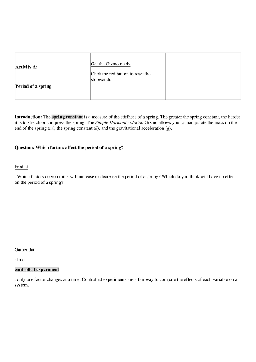 Chapter 6: Simple Harmonic Motion Gizmo - Page 6