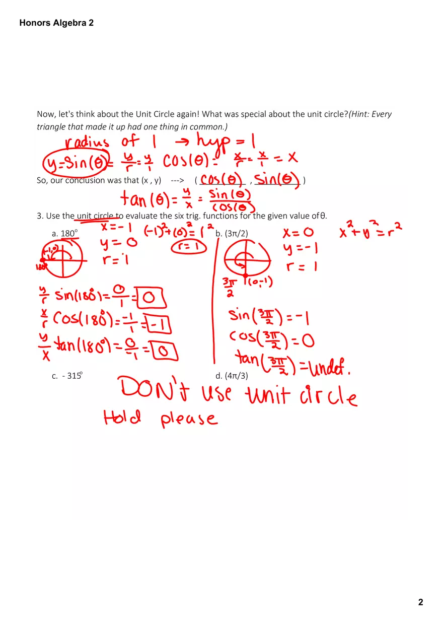 5.1 - Trig Functions of Any Angle Notes Key Day - Page 2