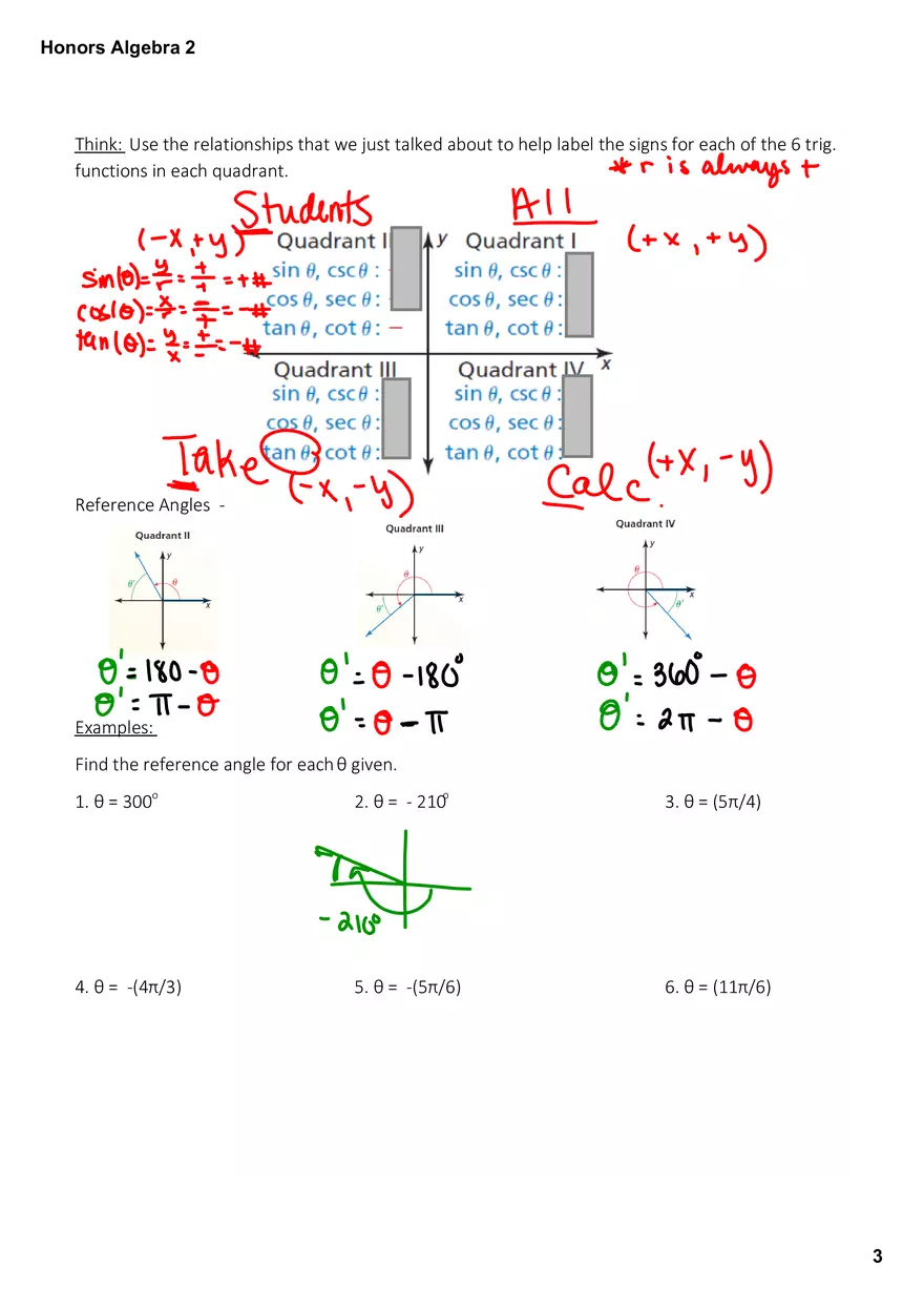 5.1 - Trig Functions of Any Angle Notes Key Day - Page 3