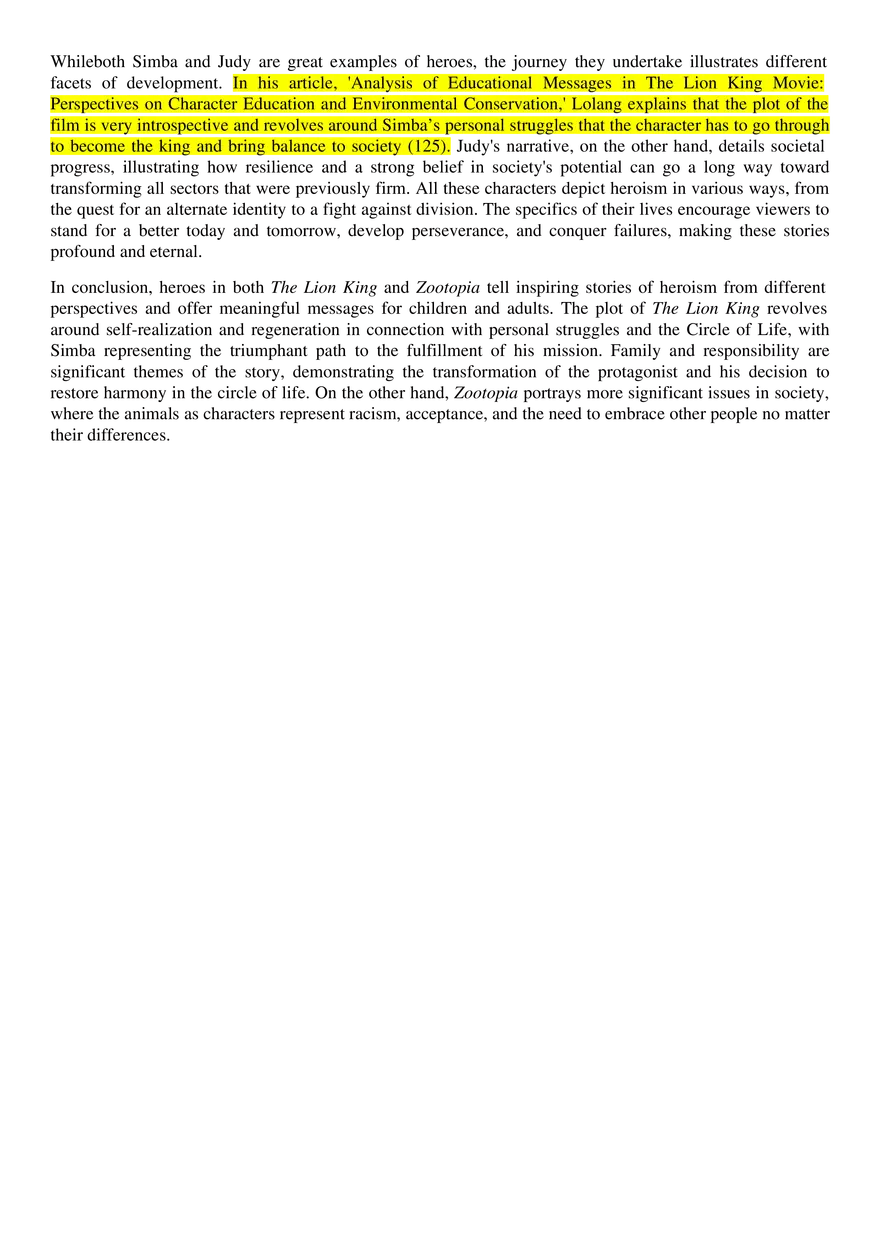 The Lion King and Zootopia Final Essay Revised - Page 3