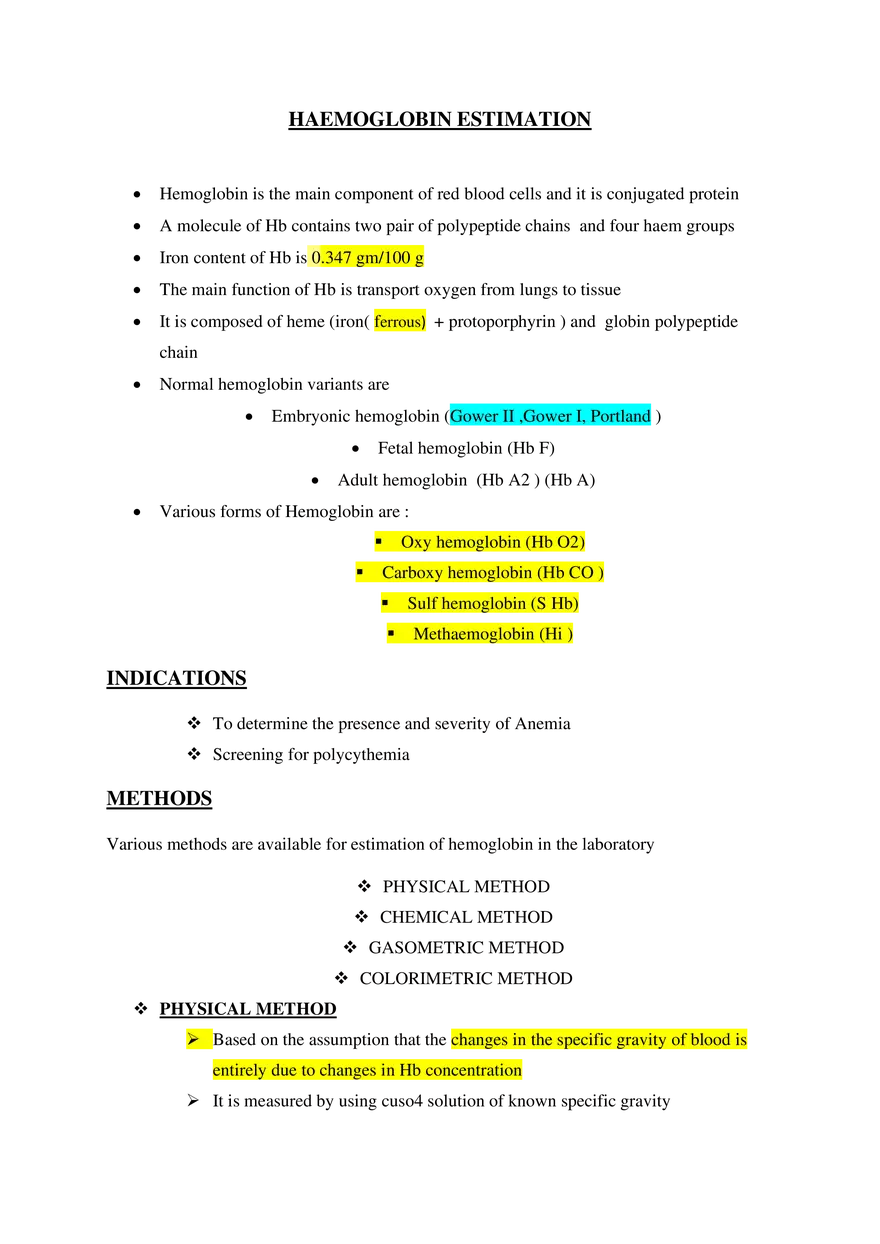 Hemoglobin Estimation - Page 1