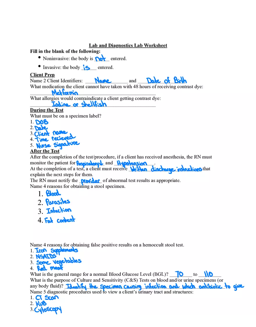 Lab and Diagnostics Lab Worksheet #1 - Page 1