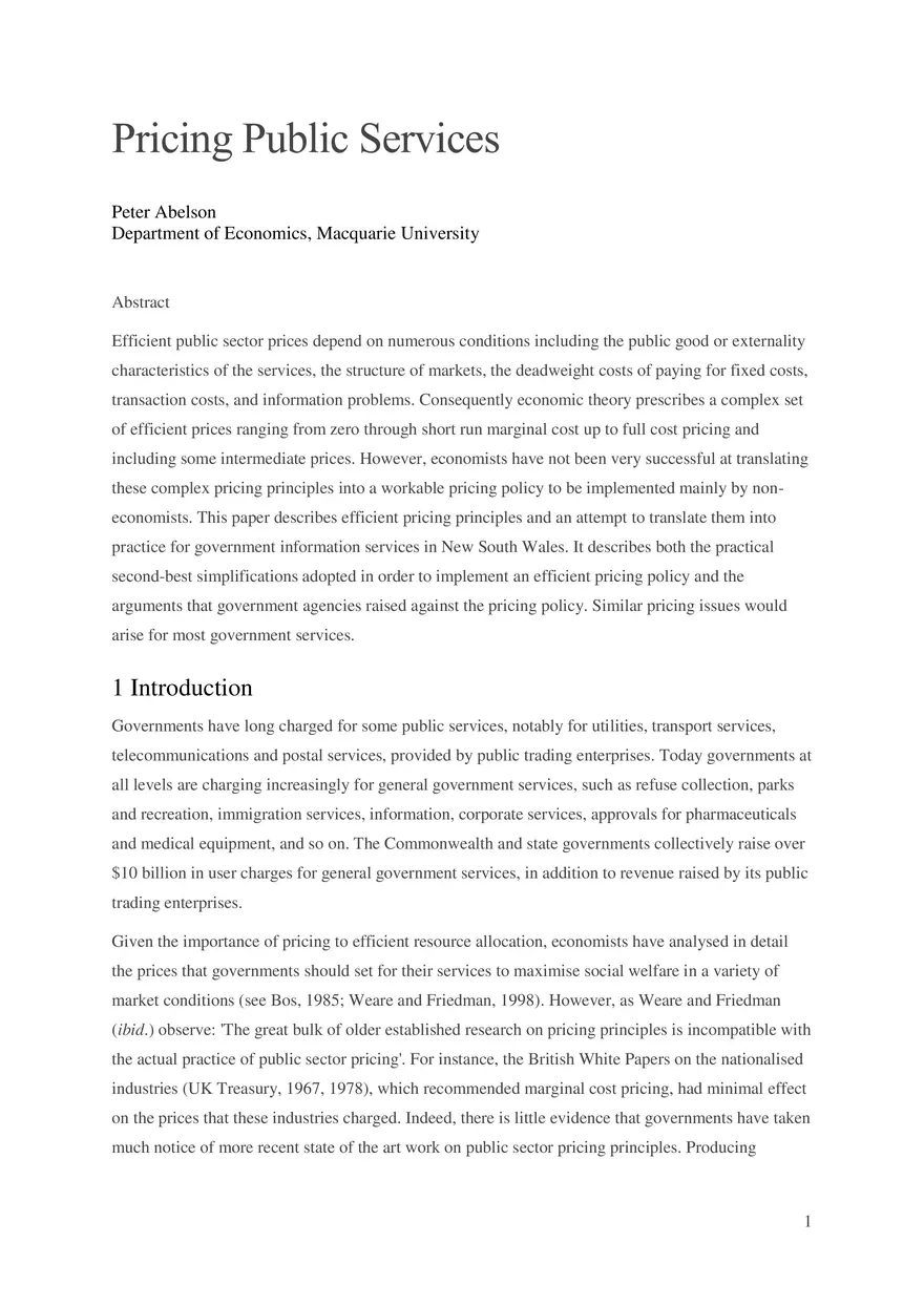Pricing Public Services - Page 1