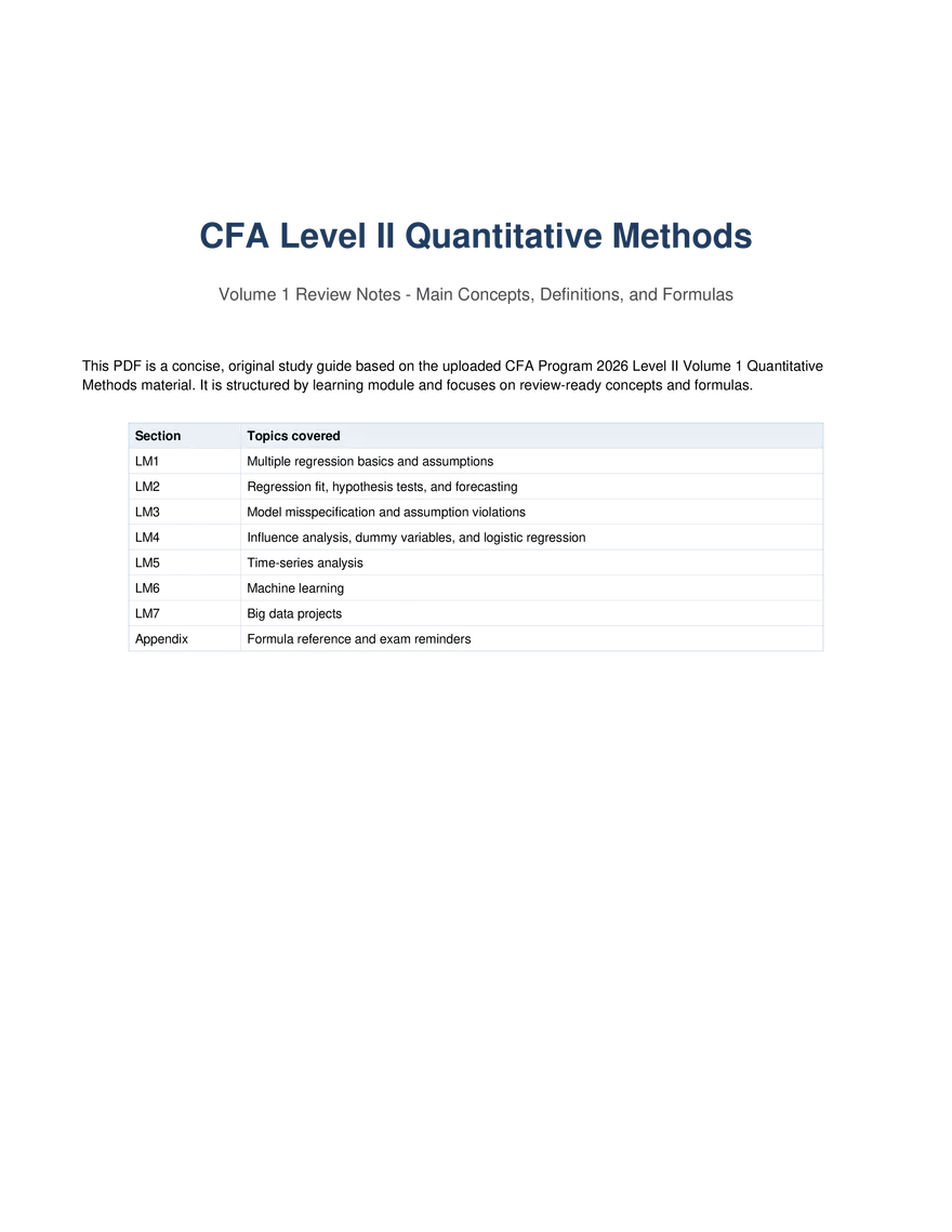 CFA Level II Quantitative Methods - Page 1