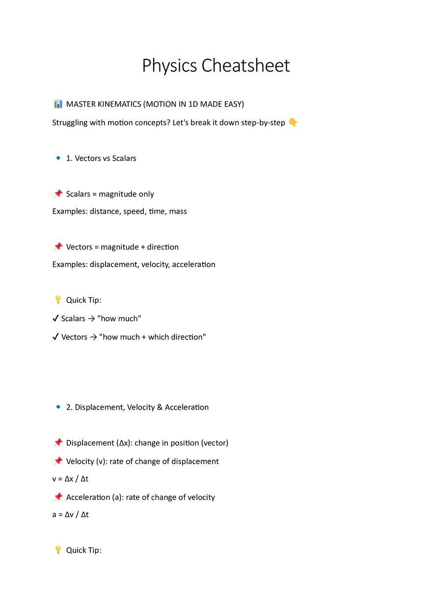 Physics Cheatsheet - Page 1