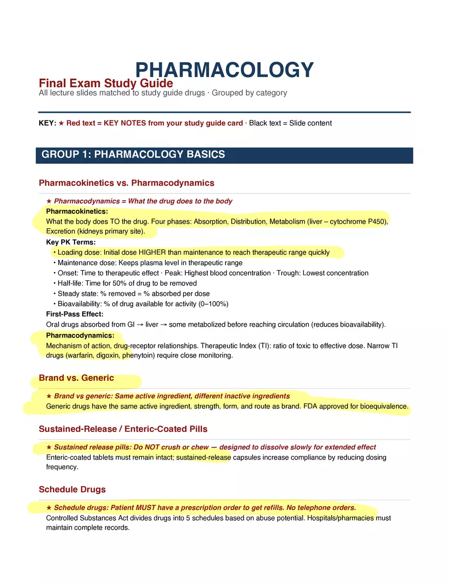 Final Exam Study Guide - Pharmacology - Page 1