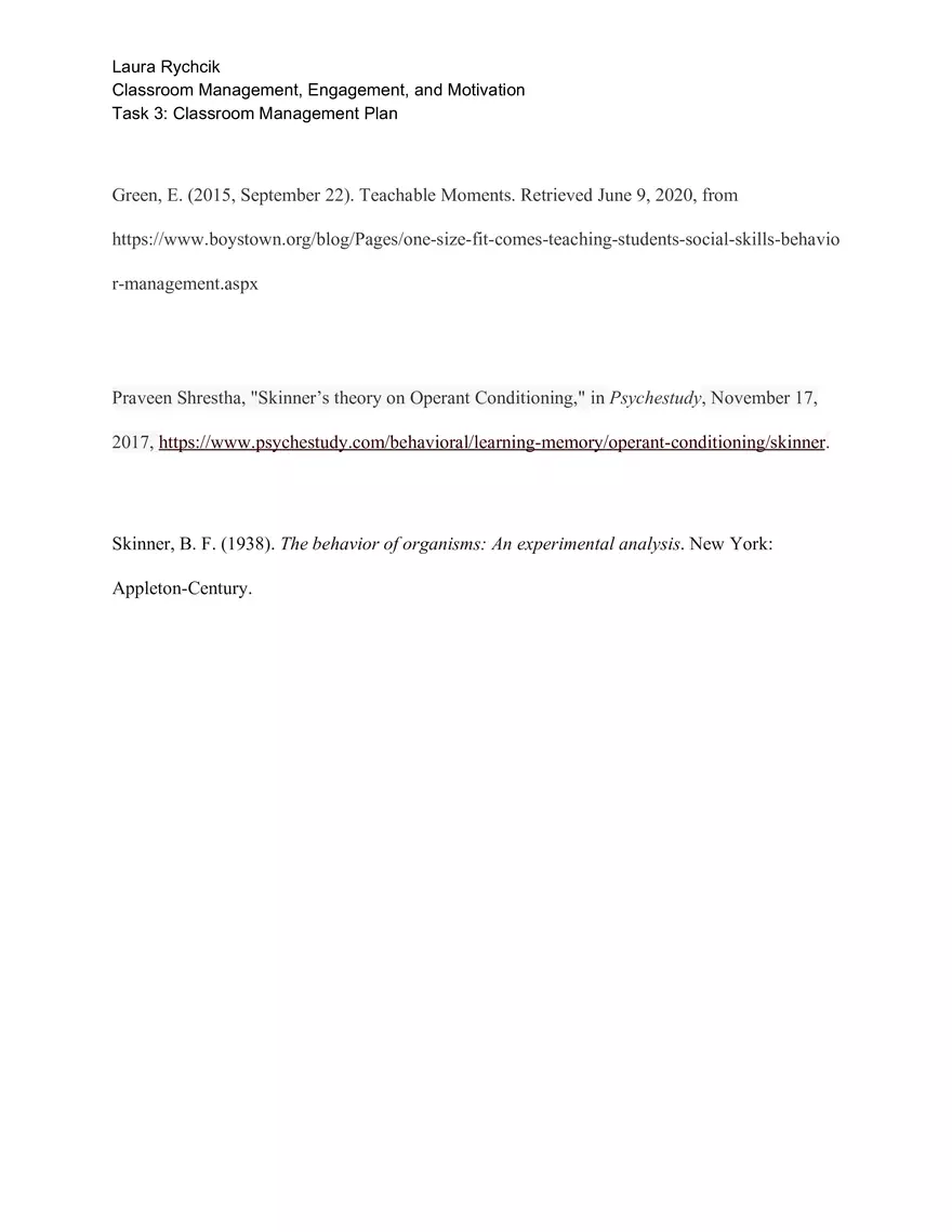 Task 3: Classroom Management Plan - Page 7