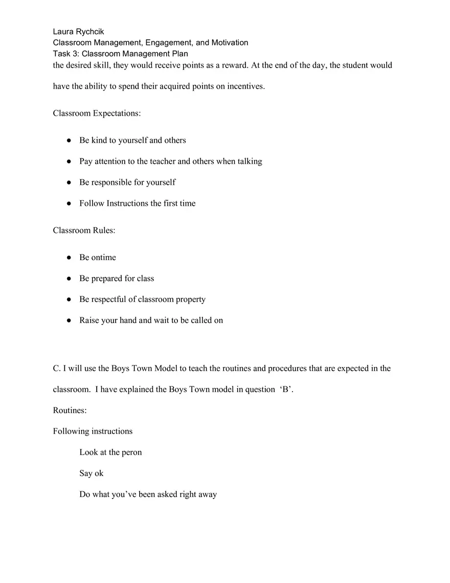Task 3: Classroom Management Plan - Page 3