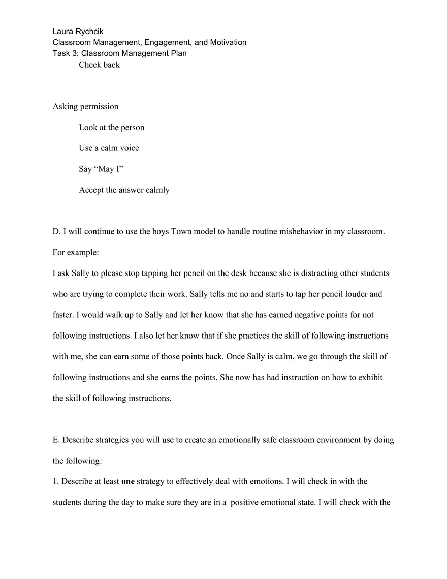 Task 3: Classroom Management Plan - Page 4