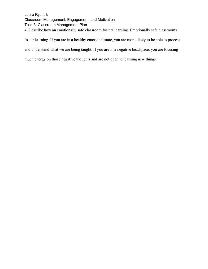 Task 3: Classroom Management Plan - Page 6