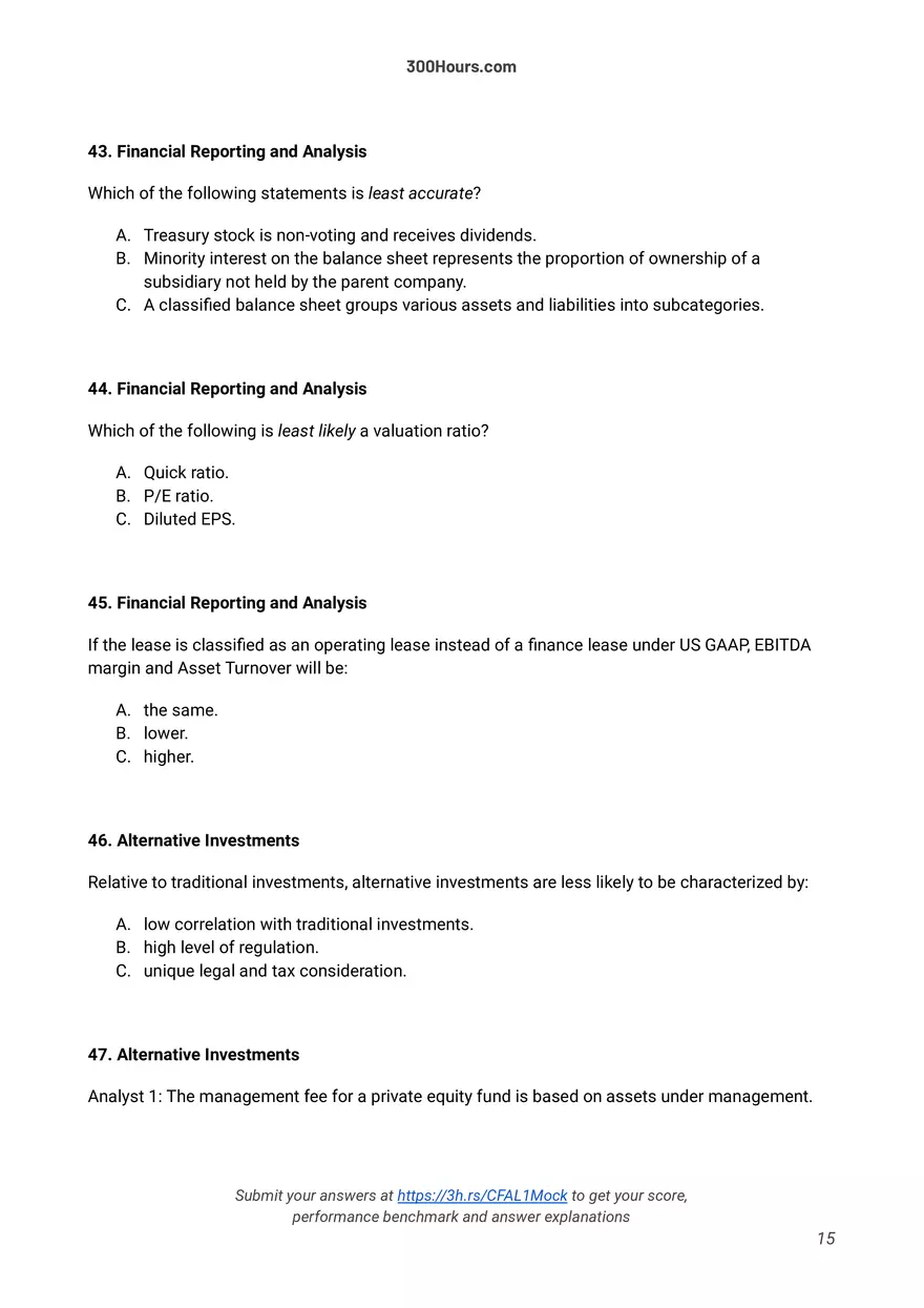300 Hours - Free CFA Level 1 Mock Exam - Page 7