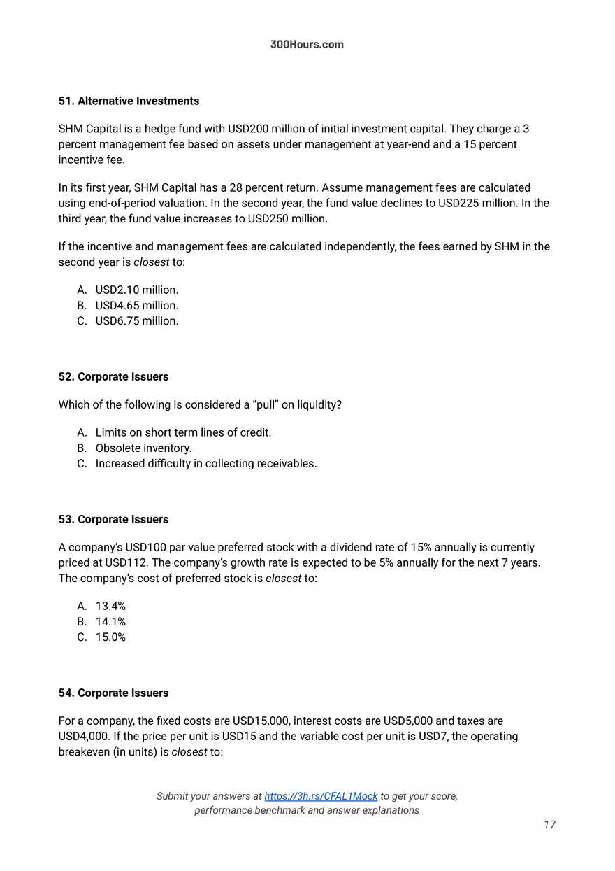 300 Hours - Free CFA Level 1 Mock Exam - Page 9