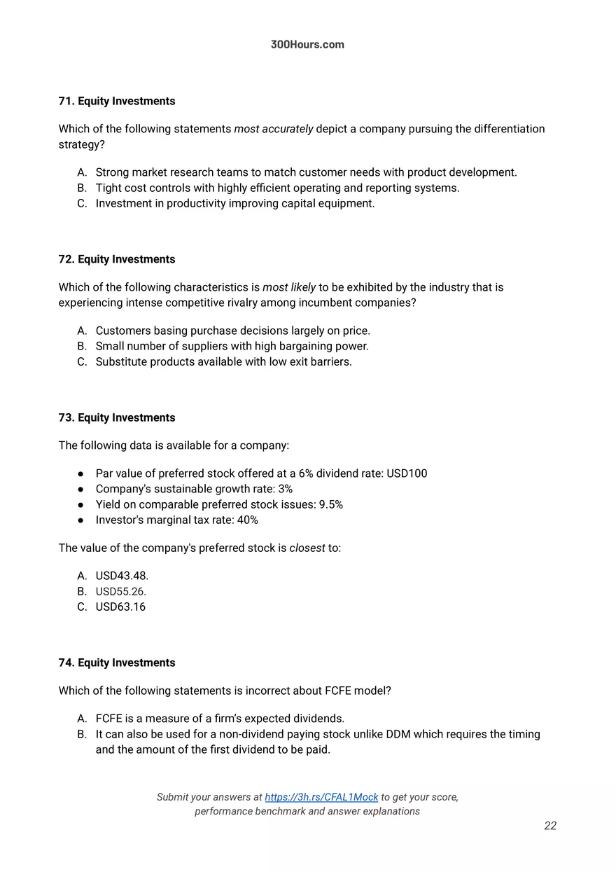 300 Hours - Free CFA Level 1 Mock Exam - Page 15