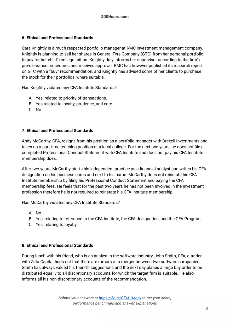 300 Hours - Free CFA Level 1 Mock Exam - Page 21