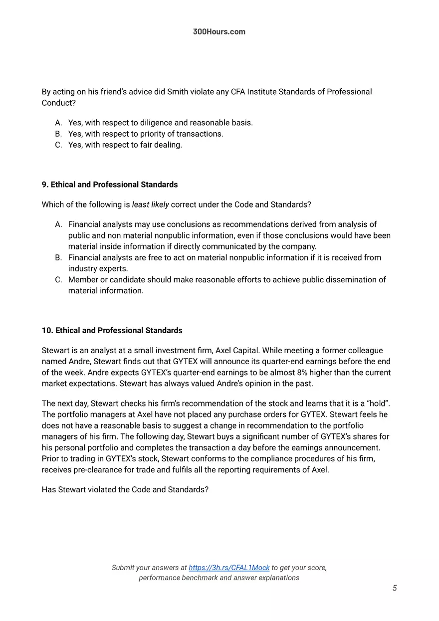 300 Hours - Free CFA Level 1 Mock Exam - Page 22