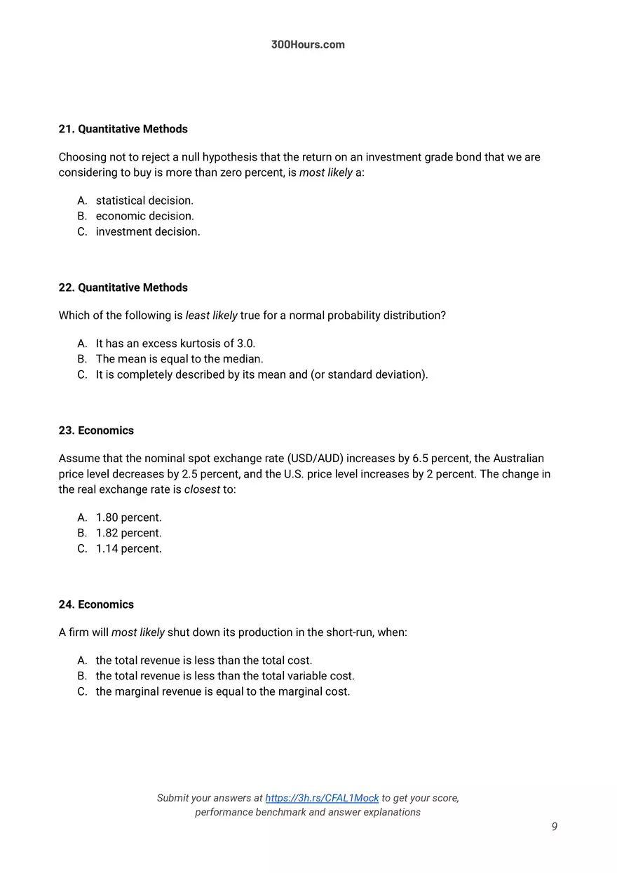 300 Hours - Free CFA Level 1 Mock Exam - Page 26